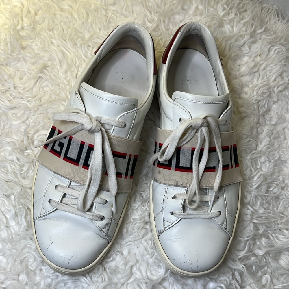 Gucci white leather logo band ace sneakers men’s 7.5 euro 41 women’s 9 unisex - Picture 4 of 10
